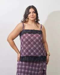 regata xadrez com renda chantily kayla