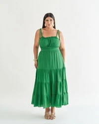 vestido midi franzido quebela