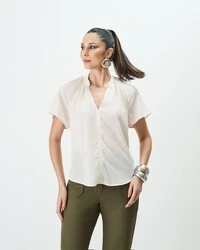 blusa com franzidos crepe quebela