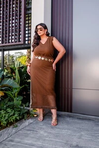 conjunto saia midi com franja e regata tela crochet predil