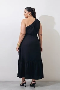 vestido um ombro midi com fivela organica kayla