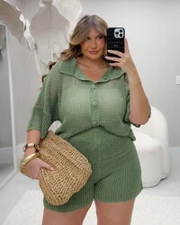 conjunto camisa com botao encapado e shorts liso tricot riviera planet