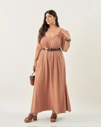 vestido longo com argolas quebela