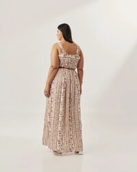 vestido longo regata estampa vertical forrado quebela