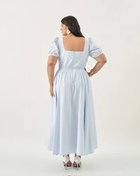 vestido midi evase cut out manga princesa quebela