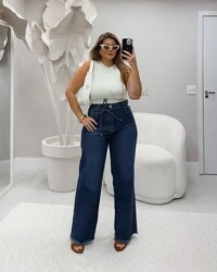 Calca wideleg cordao jeans escuro V