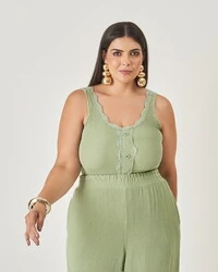 regata malha kayla com renda e botao