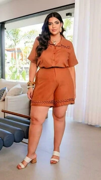 conjunto em linho com renda guipure vazada predil