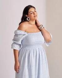 Vestido longo algodao com elastex floresta kayla