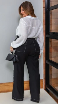 Pre venda calca alfaiataria sarjada prespontado mr fr