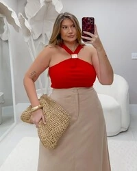 Pre venda blusa canelada com fivela dourada duas