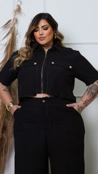 Conjunto alfaiataria marrant camisa cropped midi e calca reta eluar
