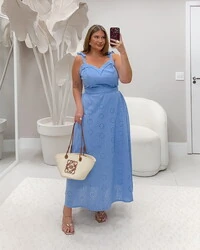 pre venda vestido em lasie algodao azul bellah