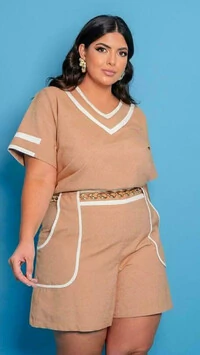 conjunto em algodao shorts e blusa com detalhe contraste predil