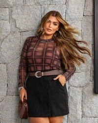pre venda blusa de tule poliamida xadrez +cropped viscolycra mr fr