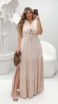 Vestido longo viscolinho com cordao nature lore