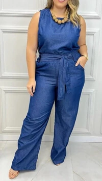 calca tencel jeans com elastico na cintura brunf