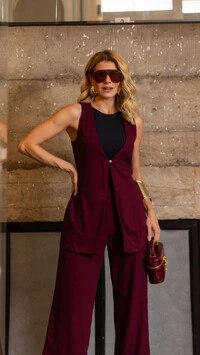 pre venda colete alongado linho premium com um botao tellos