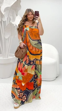 Vestido longo estampado orange lore