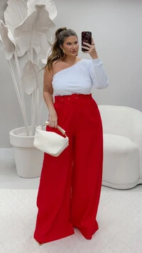 Calca alfaiataria com cinto pantalona elascharmosa