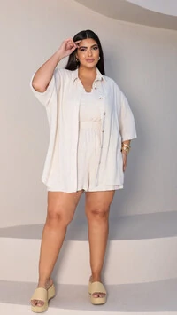 camisa linho cairo zoe com mangas 7/8