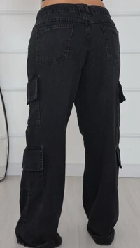 Calca jeans double cargo black