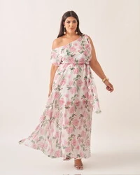 Vestido longo crepe ggt floral assimetrico kayla