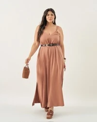 vestido longo com argolas quebela
