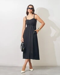 vestido viscose poliamida prespontado faixa elisabeth kayla