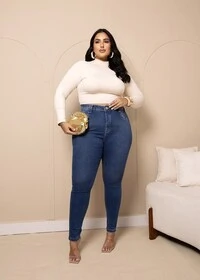 calca jeans skinny com cinta compressora interna fofi