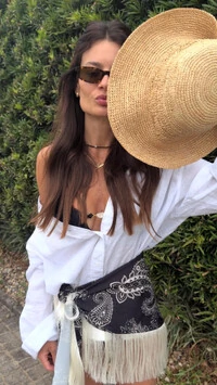 PRE VENDA lenco estampado com franja planet