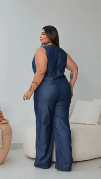 calca tencel jeans com elastico na cintura brunf