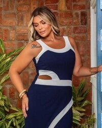 pre venda vestido bicolor canelado franciele mr fr