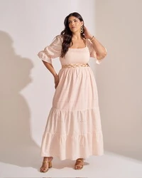 Vestido longo algodao com elastex floresta kayla