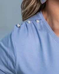 Pre venda blusa em malha canelada com perolas mr fr