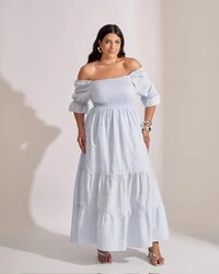 Vestido longo algodao com elastex floresta kayla