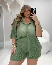 conjunto camisa com botao encapado e shorts liso tricot riviera planet