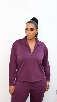 blusa soft moletinho com fechamento ziper gola upper