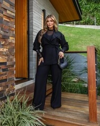 pre venda conjunto calca e blazer com faixa mr fr