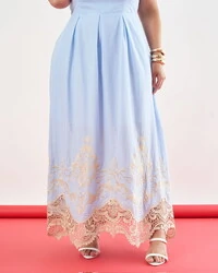 Vestido midi dec quadrado barrado renda Queeny kayla