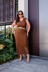 conjunto saia midi com franja e regata tela crochet predil