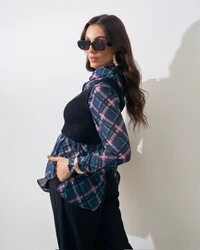 camisa linda crepe xadrez kayla