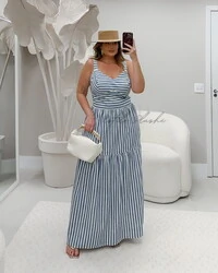 vestido stripes em sarjado brunf