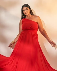 vestido longo um ombro quebela