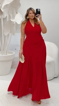 vestido longo frente unica hotpink