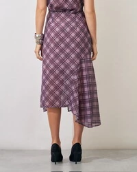 saia midi evase xadrez com renda chantily kayla