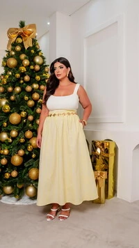 saia midi tricoline com elastano listrada planet