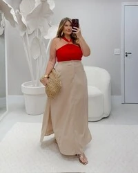 Pre venda saia midi evase duas