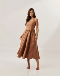 vestido colonial em tricoline com elastano e elastico costa quebela