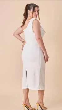 vestido um ombro lace midi nara alfaiataria scuba crepe com elastano upper